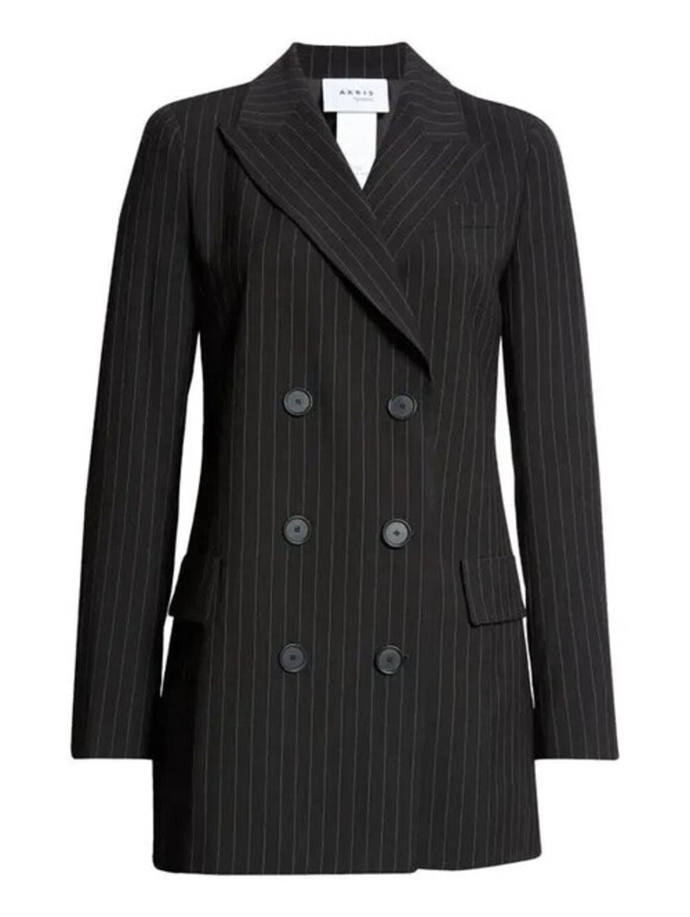 NEW, Akris pinstripe wool blend crepe long blazer in Black/Ivory Sz 16 #SJ2661